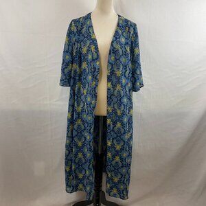 Outlander Hot Topic Duster 2X Blue Yellow Stag Portrait Floral Short Sleeve